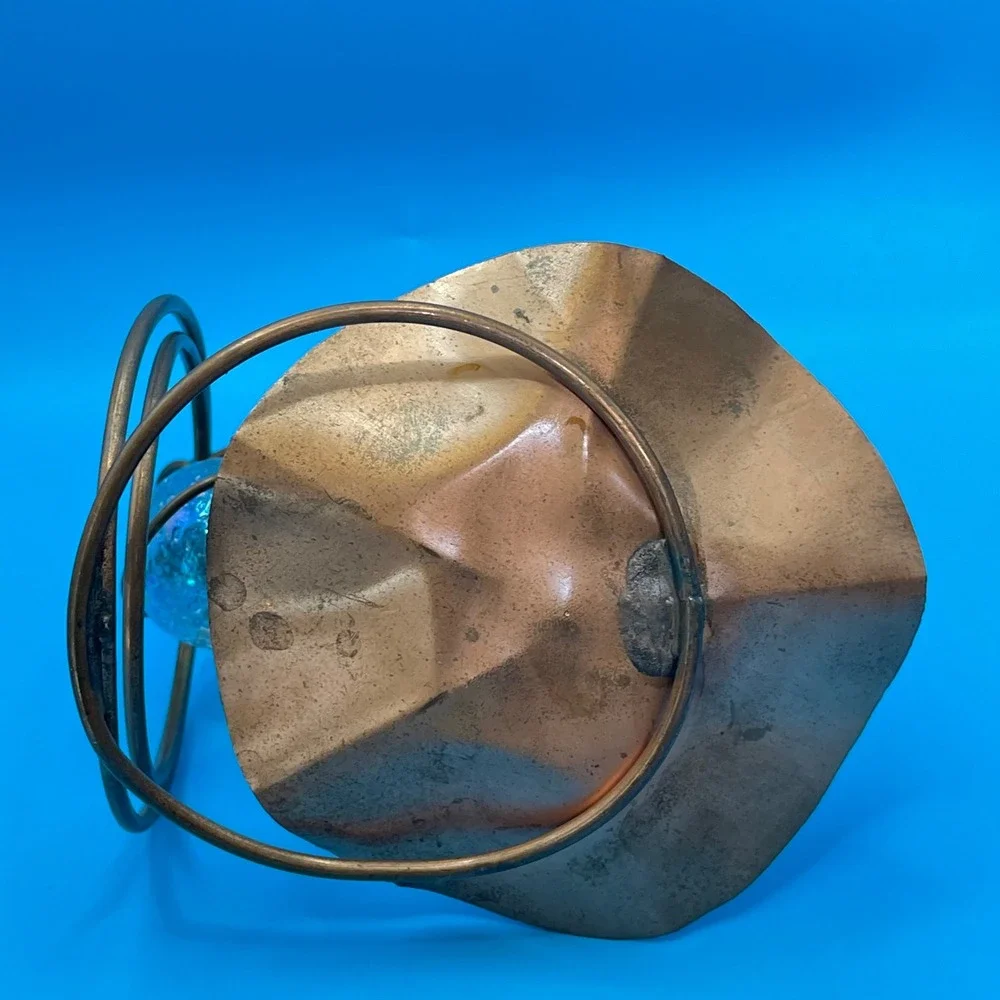 Artisan Copper Wire Glass Orb Candle Holder Sculpture Blue Green Mixed Media‎